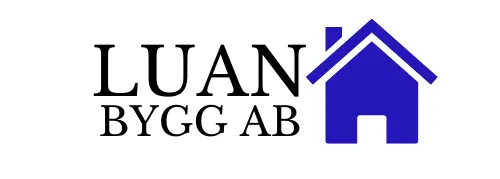 Logga Luan bygg ab med svart text och blått hus